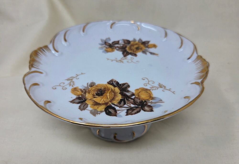 Shafford Japan Pedestal Candy Dish Vintage 1950 Yellow Rose Porcelain Bowl 6250